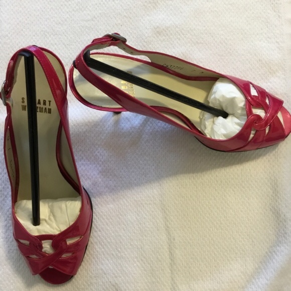 Stuart Weitzman Slingback Hot Pink 4" Heels Size 37/7 - Picture 5 of 8